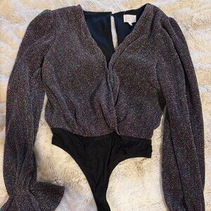 Dee Elly Metallic Bodysuit Long Sleeve (XS)